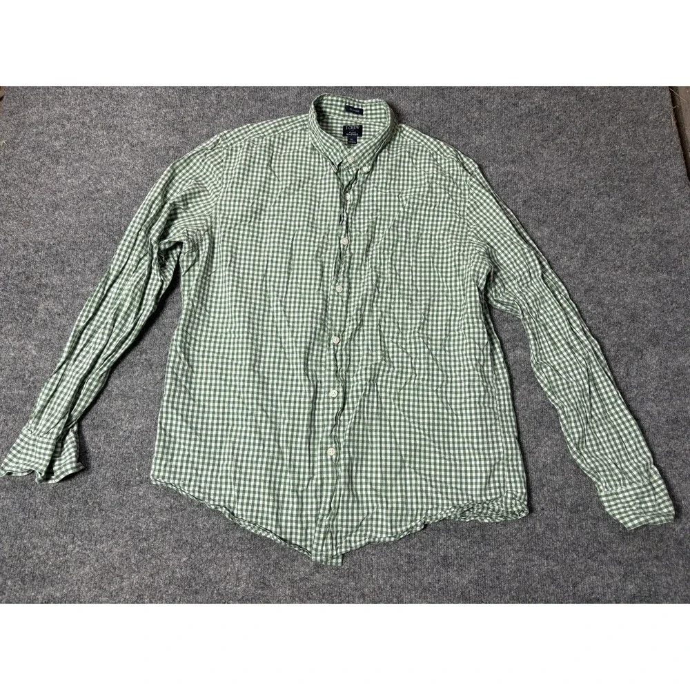 J Crew Button Down Shirt Mens XL Green Plaid Classic Long Sleeve Flex Washed